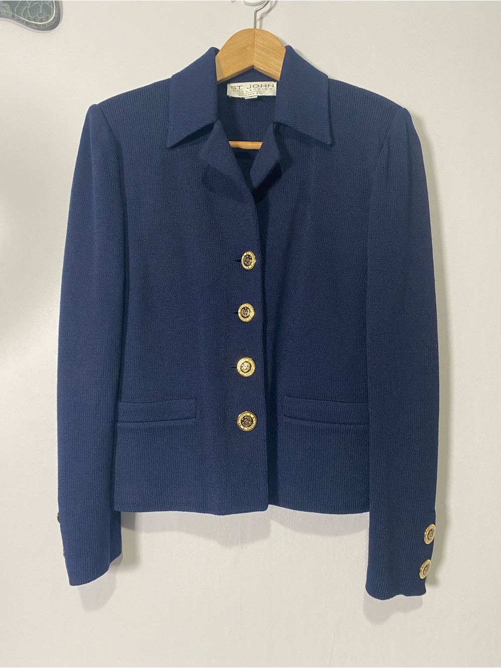 St. John by Marie Gray Cardigan Blazer Knit Size 4 Navy Buttons